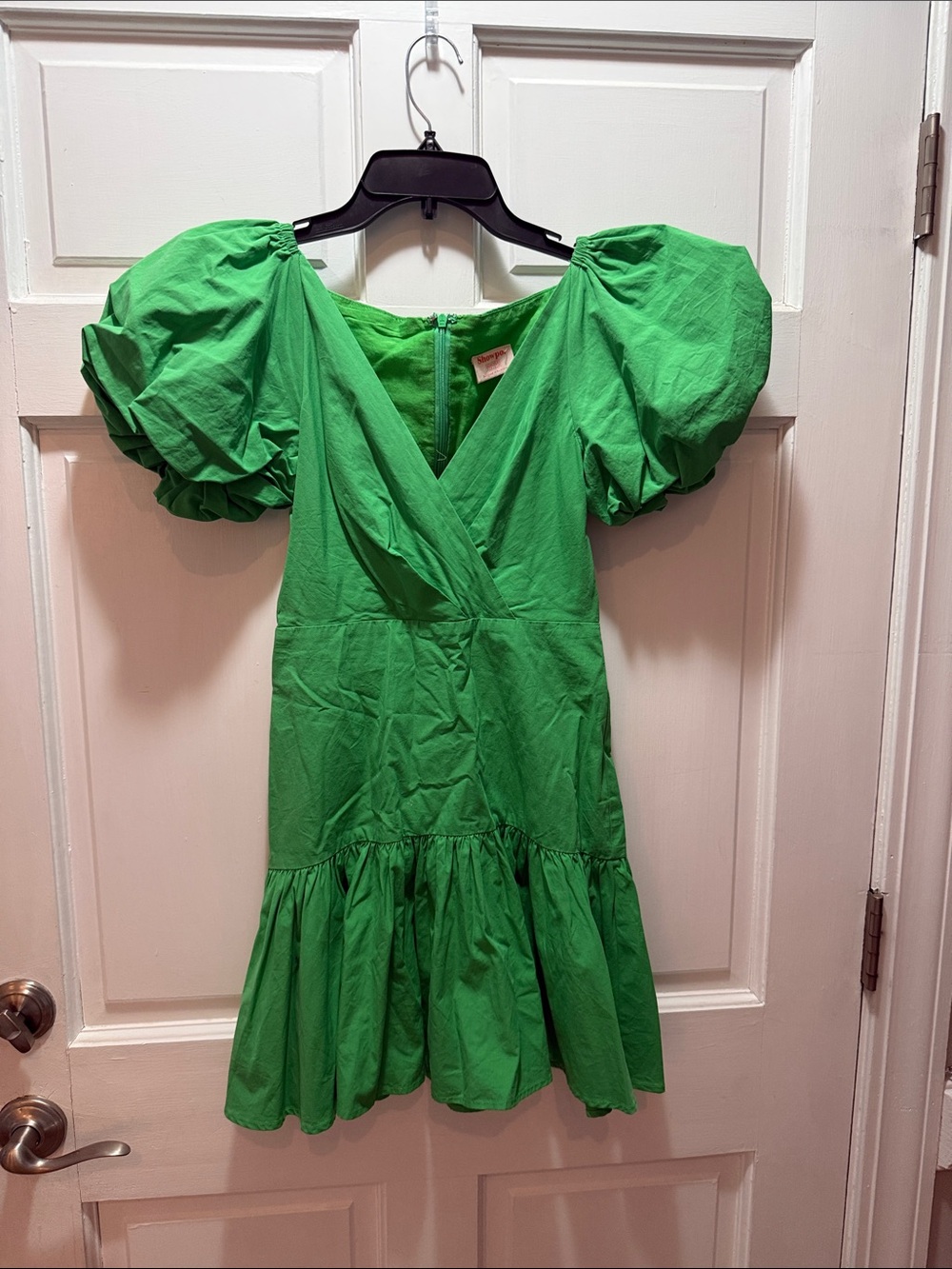 Showpo Green Puff-Sleeve Tiered Mini Dress